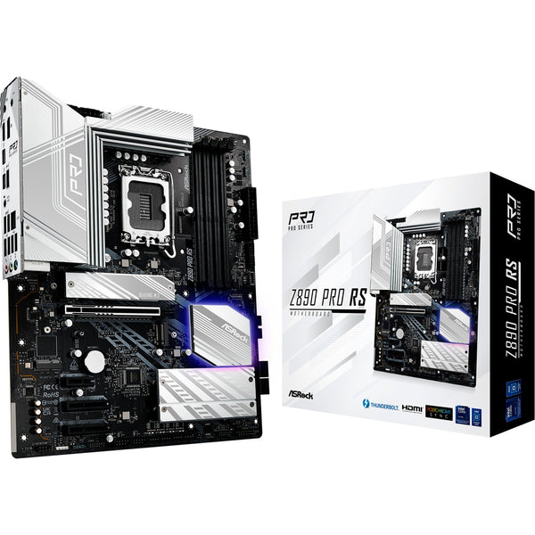 Asrock z890 pro rs socket 1851 moederbord (zwart wit, raid, 2.5 gb-lan, sound, atx)