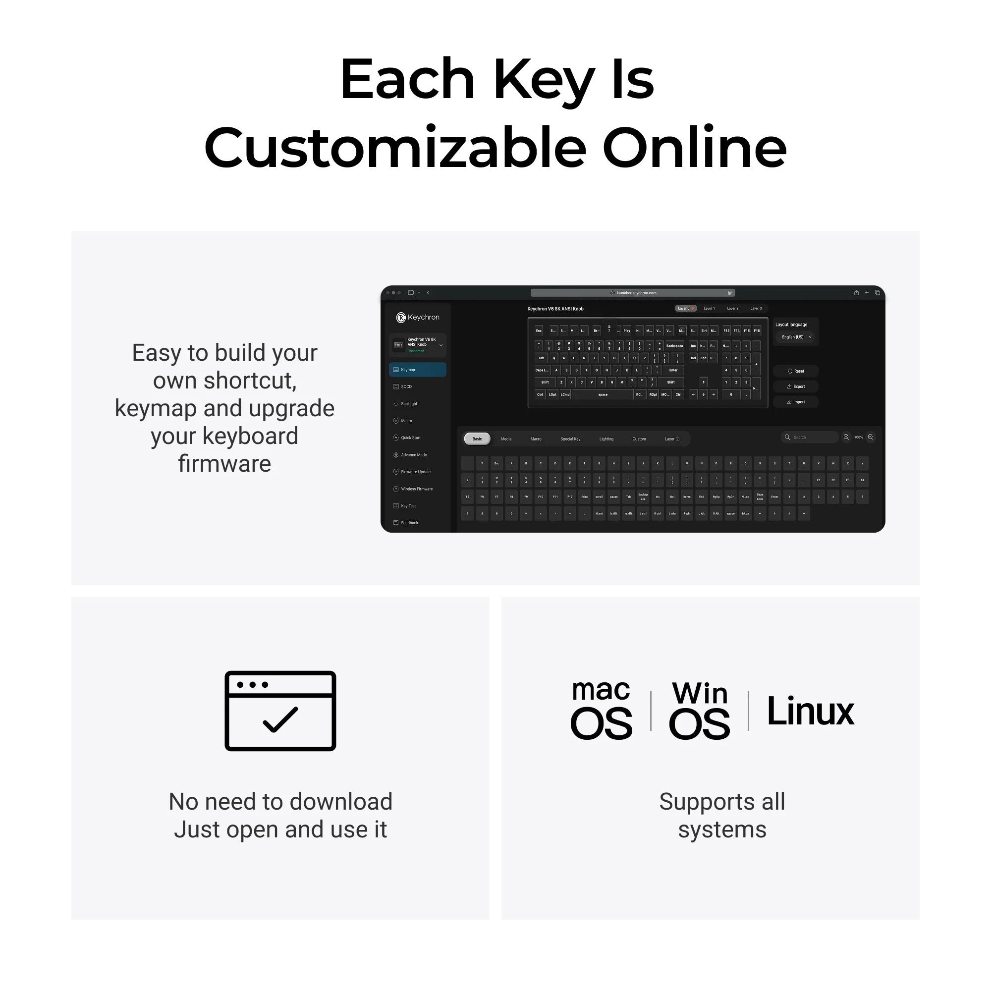 Keychron v6w-d3 8k qmk wired custom mechanical keyboard (zwart, us lay-out (qwerty), super brown, 100%, rgb leds, double-shot pbt, hot swap, 8k, knop)