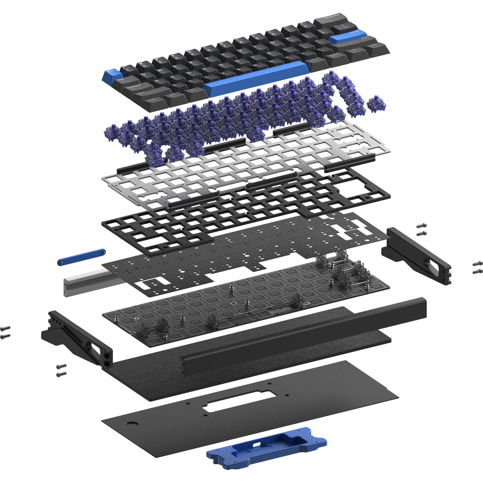 Iqunix ez60 magnetic switch gaming he keyboard, gaming toetsenbord (zwart blauw, us lay-out, us-international, gateron magnetic jade pro, 60%, rgb, double shot pbt keycaps)
