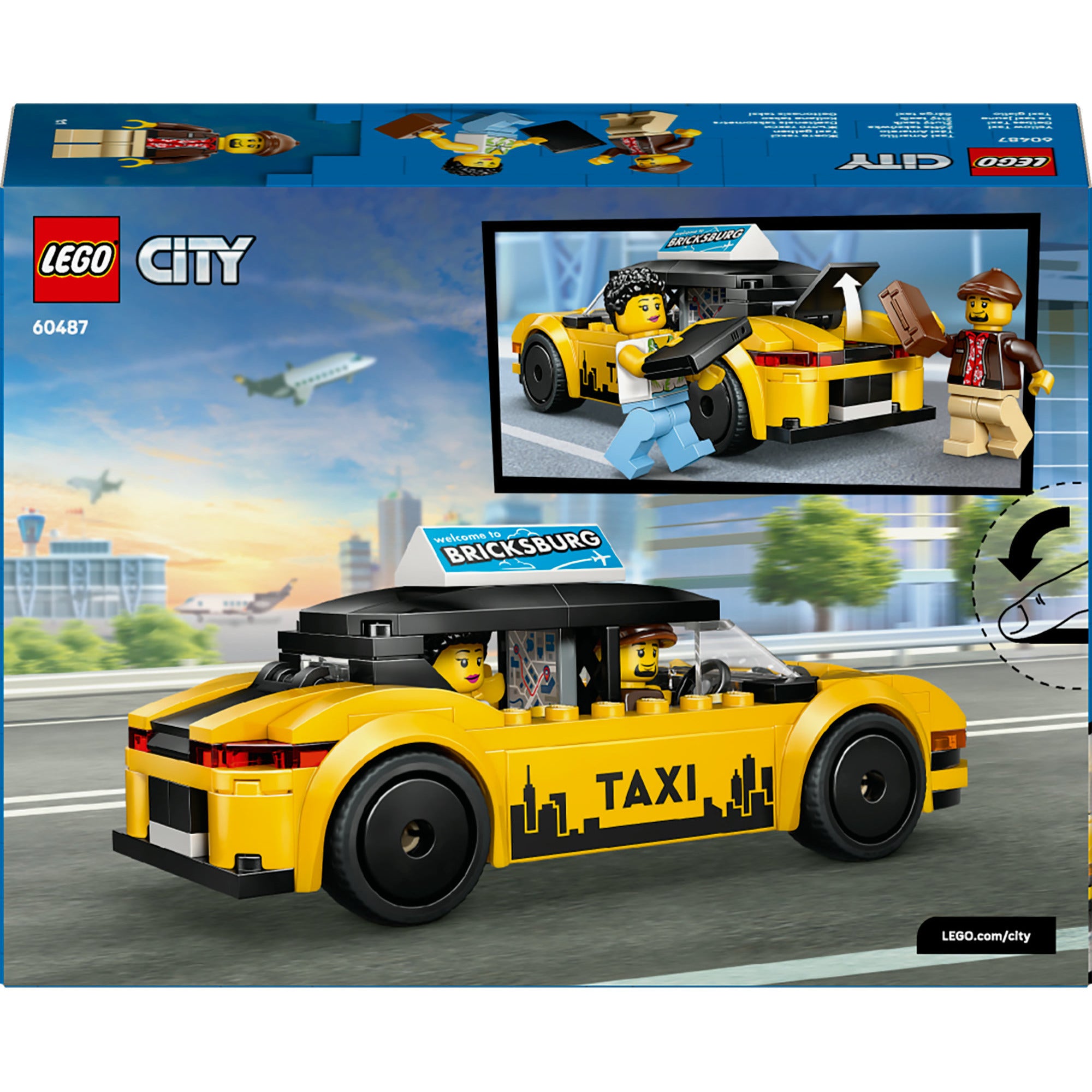 Lego ® city gele taxi - modelautobouwset met 2 minifiguren - klassieke speelgoedtaxi - 60487