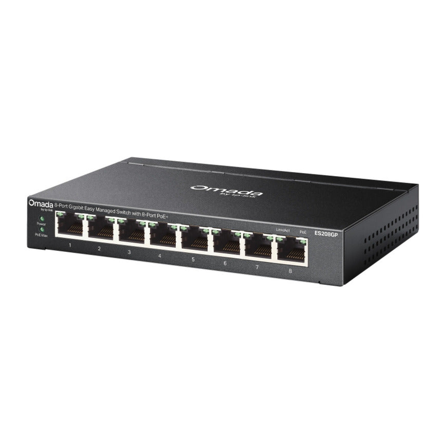 Tp-link omada es208gp switch (zwart, 8x poe+)