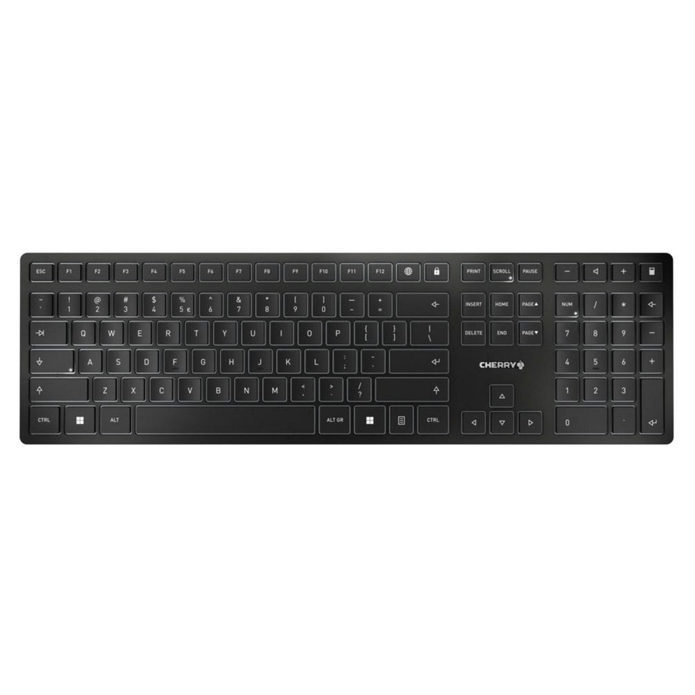 Cherry kw 9100 slim toetsenbord (zwart, eu lay-out (qwerty), scissor switches, 100%, abs, usb-c, 2.4 ghz, bluetooth)