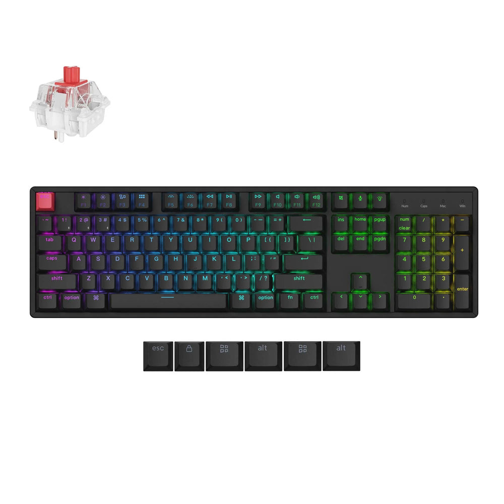 Keychron k10x-c1 rgb mechanisch toetsenbord (zwart, us lay-out (qwerty), super red, 100%, rgb, cherry double-shot pbt keycaps, bluetooth usb-c)