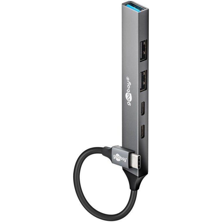 Goobay slanke usb-hub met 5 poorten, usb-c naar usb-c usb-a, 5 gbit s (lichtgrijs)