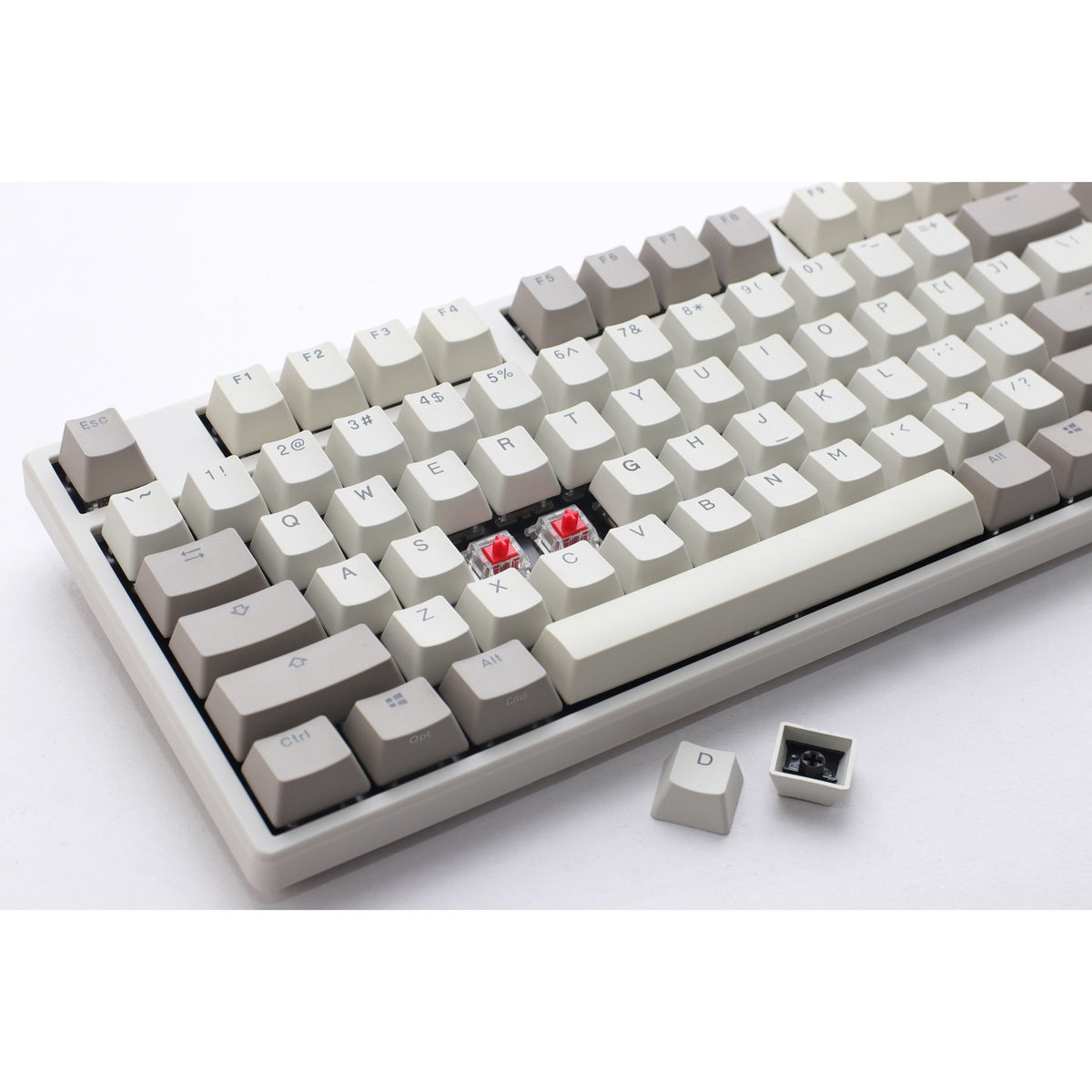 Ducky One 3 Vintage mechanical keyboard (gray, US layout (QWERTY), Cherry MX Red, 100%, hot-swap, PBT double-shot keycaps)