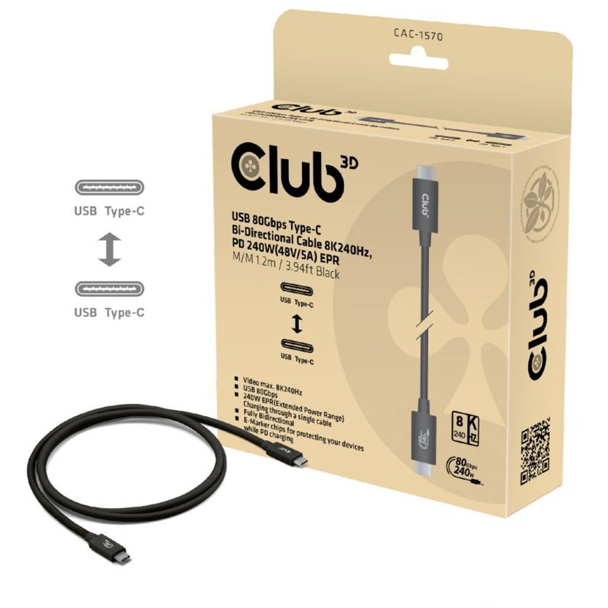 Club 3D USB-C 80Gbps gecertificeerd 240W 8k 240Hz