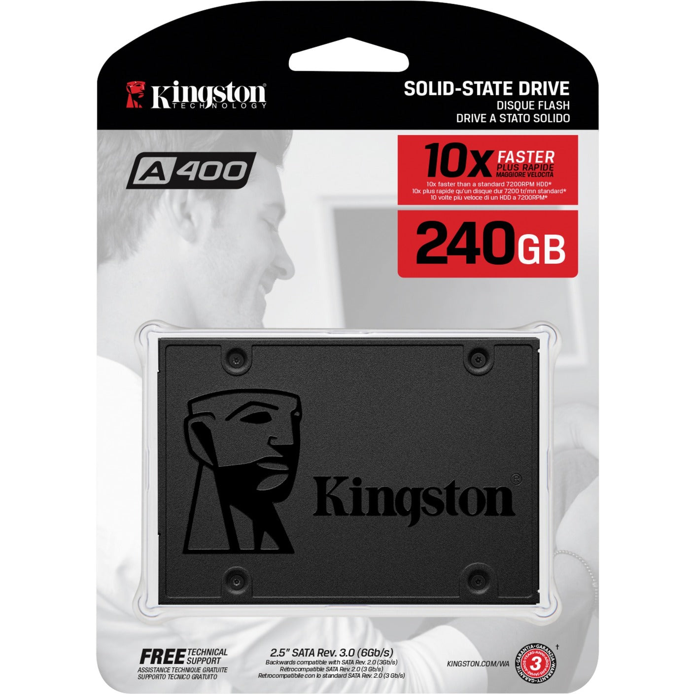 Kingston sa400s37 240g a400 ssd, 2,5 inch, 240 gb, sata3, 500 mb s, 350 mb s, 0,279w, zwart