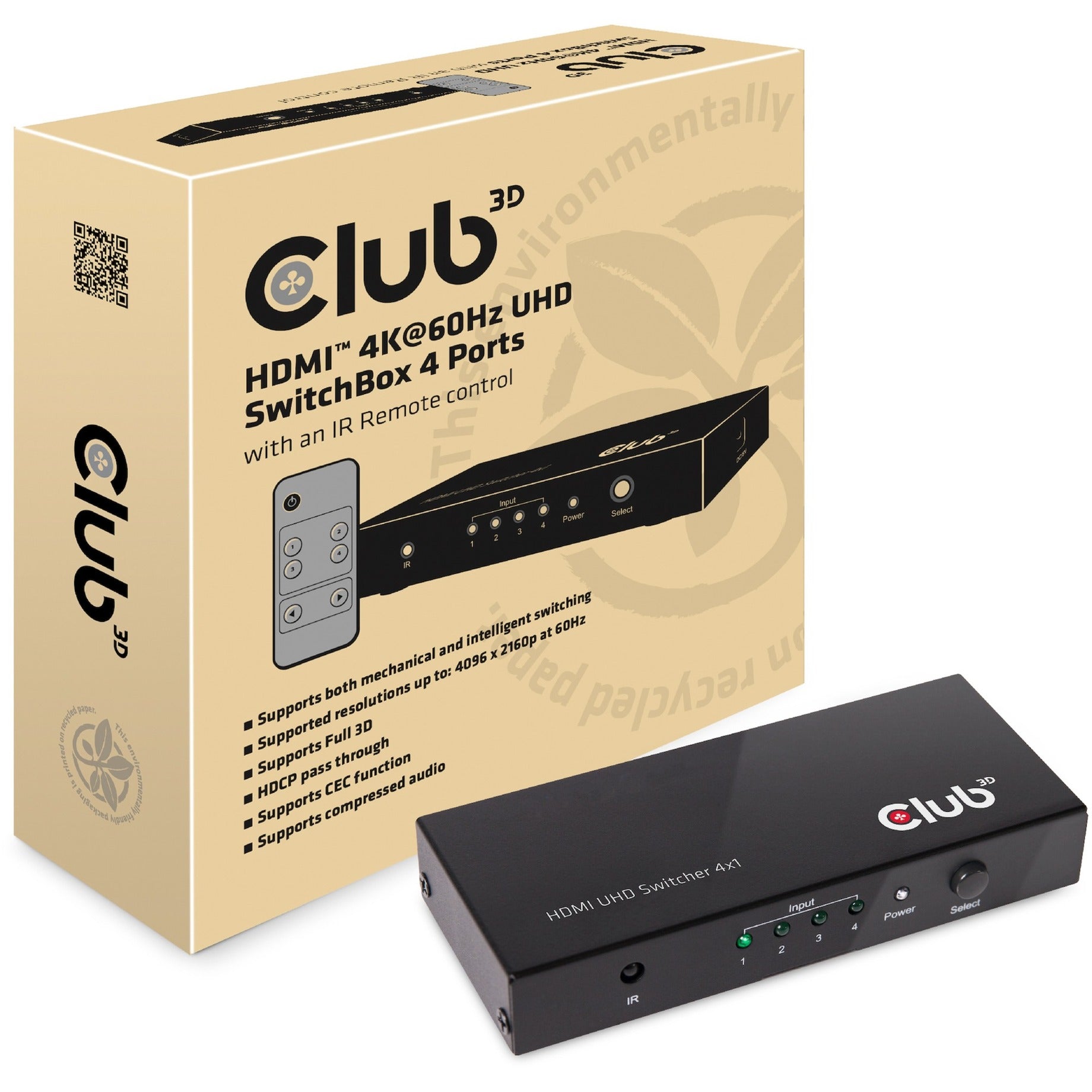 Club 3D Club 3D HDMI 2.0 UHD-switchbox met 4 poorten