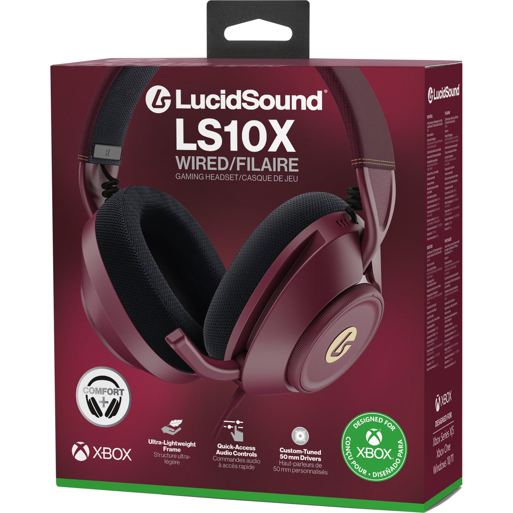 Powera lucidsound ls10x gen 2 bedrade gamingheadset voor xbox series x|s - robijn over-ear gaming headset (donkerrood, xbox series x|s, xbox one, pc)