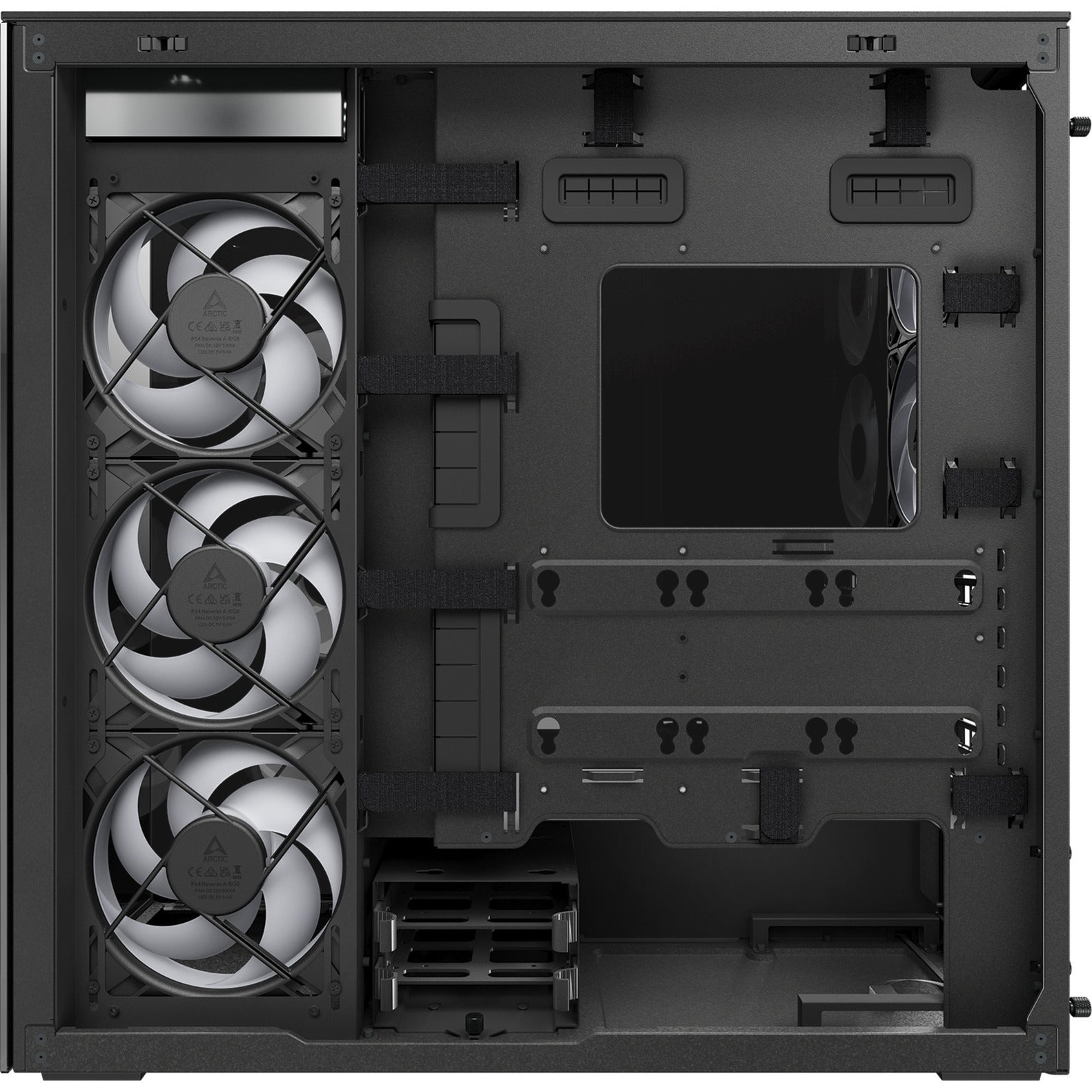 Arctic xtender vg midi tower behuizing (zwart | 2x usb-a | 1x usb-c | rgb | tempered glass)