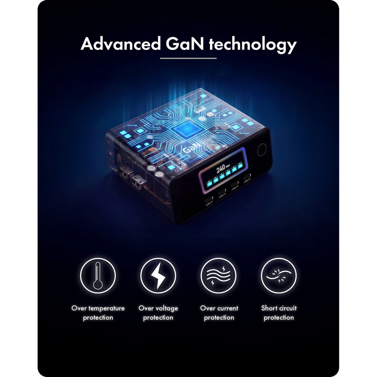 Icy box 240w gan oplaadstation (zwart, 4x usb-c, 2x usb-a)