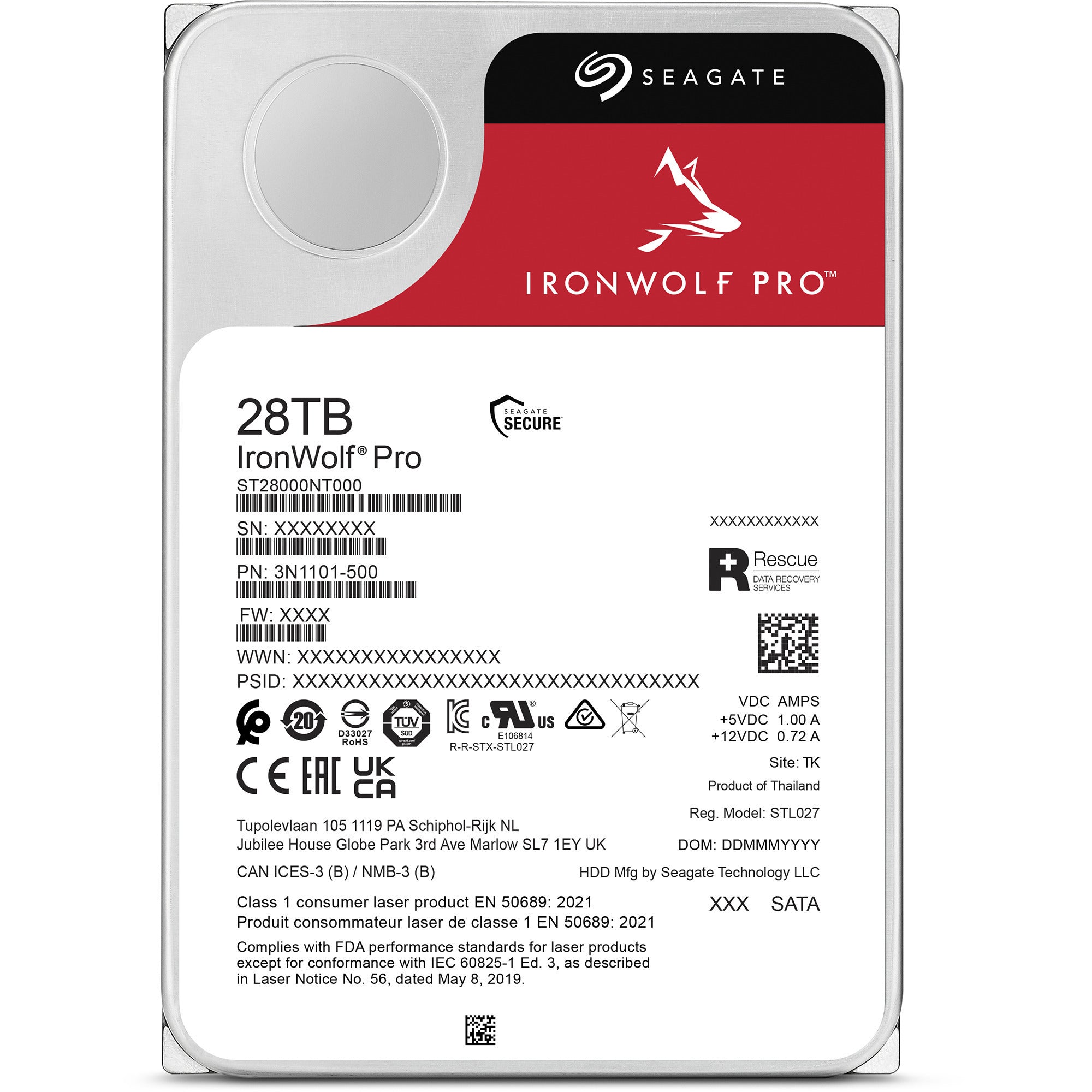 Seagate ironwolf pro 28 tb harde schijf (st28000nt000, sata 600, 24 7)