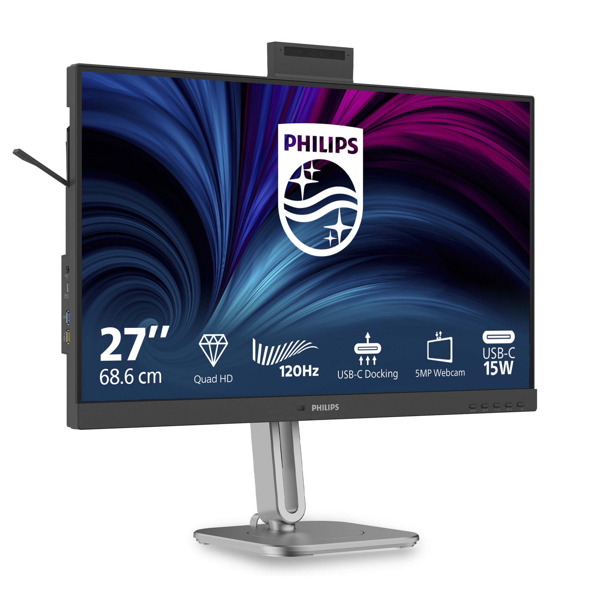 Philips 27b2u4601h 00 27 ledmonitor (zilver zwart, hdmi, displayport, usb-c, webcam, 120 hz)