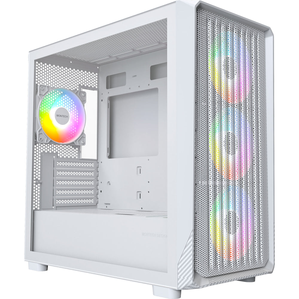 Montech x5m midi tower behuizing (wit | 2x usb-a | 1x usb-c | rgb | tempered glass)