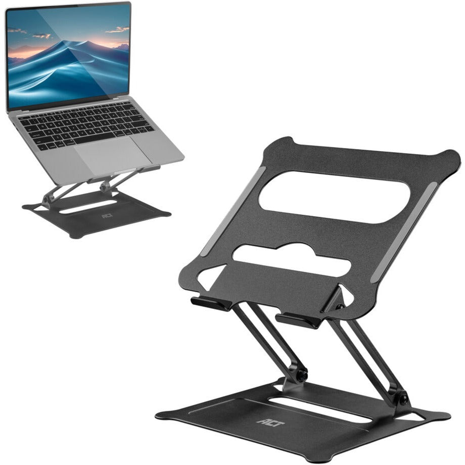 Act connectivity laptopstandaard, aluminium, inklapbaar, traploos in hoogte verstelbaar (zwart)