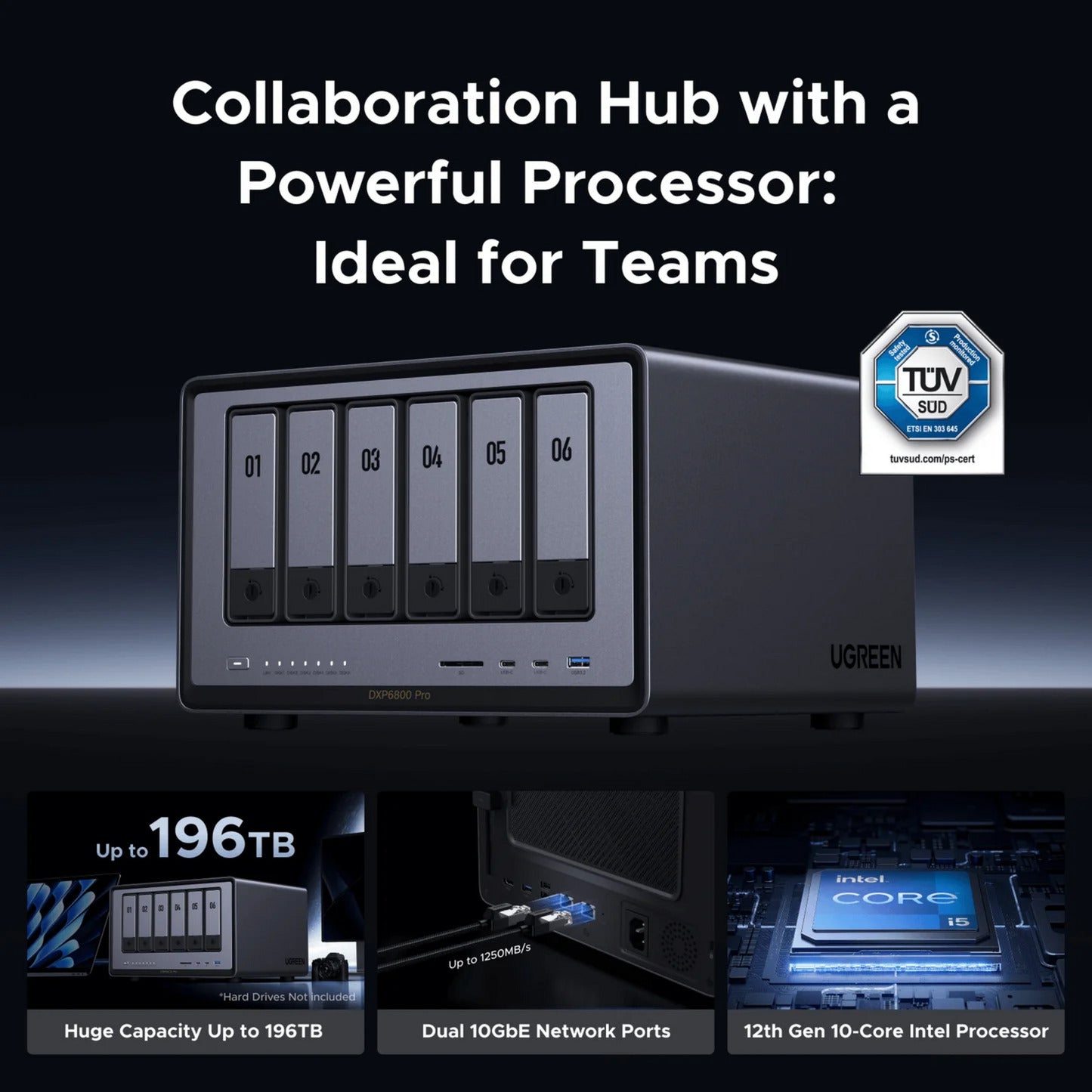 Ugreen nasync dxp6800 pro (grijs, 2x 10gbe, hdmi, thunderbolt 4 (40gb s))
