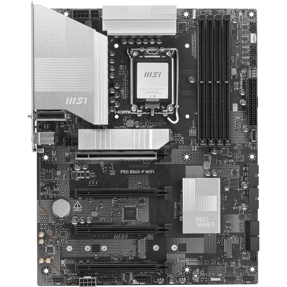 Msi pro b860-p wifi socket 1851 moederbord (zilver, raid, 5gb-lan, wi-fi 7, bt, sound, atx)