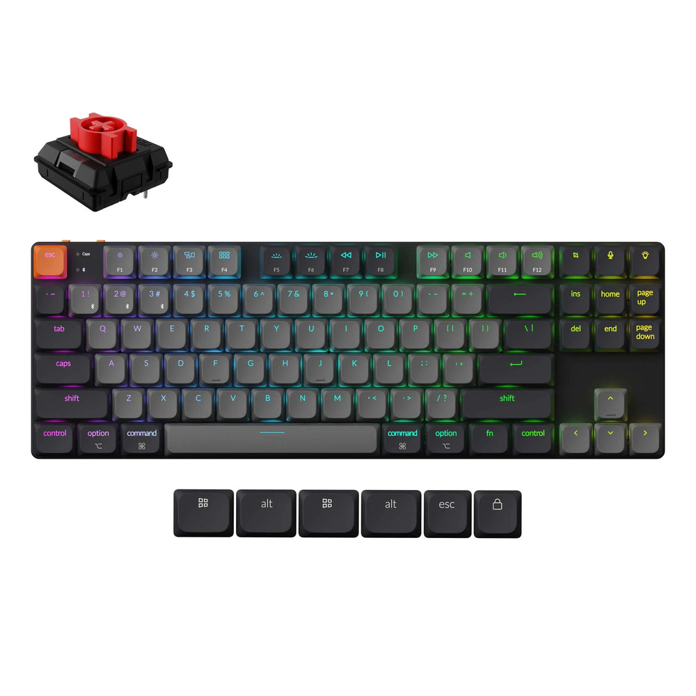 Keychron k1 qmk-b1 rgb mechanisch toetsenbord (zwart, us lay-out (qwerty), milk pom red, 80% (tkl), rgb leds, abs keycap, usb-c | bluetooth 5.2)