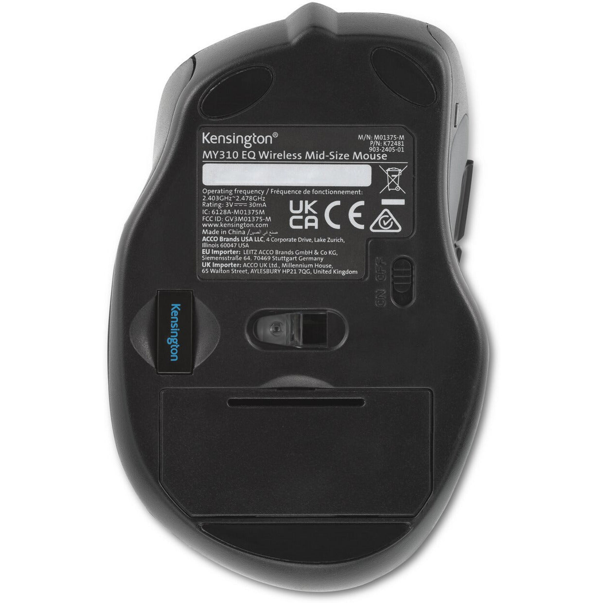 Kensington my310 eq mouse (zwart, 800 - 1600 dpi, 2.4 ghz)