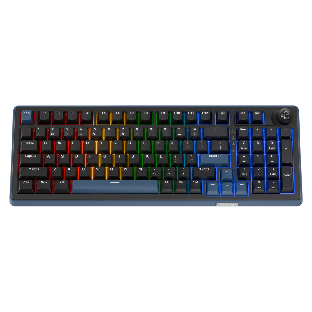 Ducky ok-m-98 rgb mechanisch toetsenbord (zwart, us lay-out (qwerty), ktt linear, 96%, rgb, hot-swap, pbt, 2.4 ghz | bluetooth | usb-c)