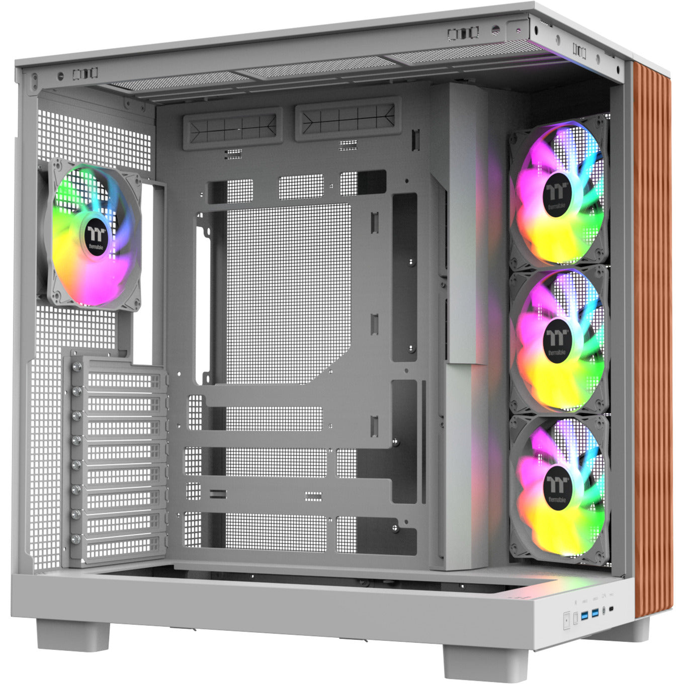 Thermaltake view 380 xl ws argb midi tower behuizing (wit houtkleur | 2x usb-a | 1x usb-c | rgb | tempered glass)