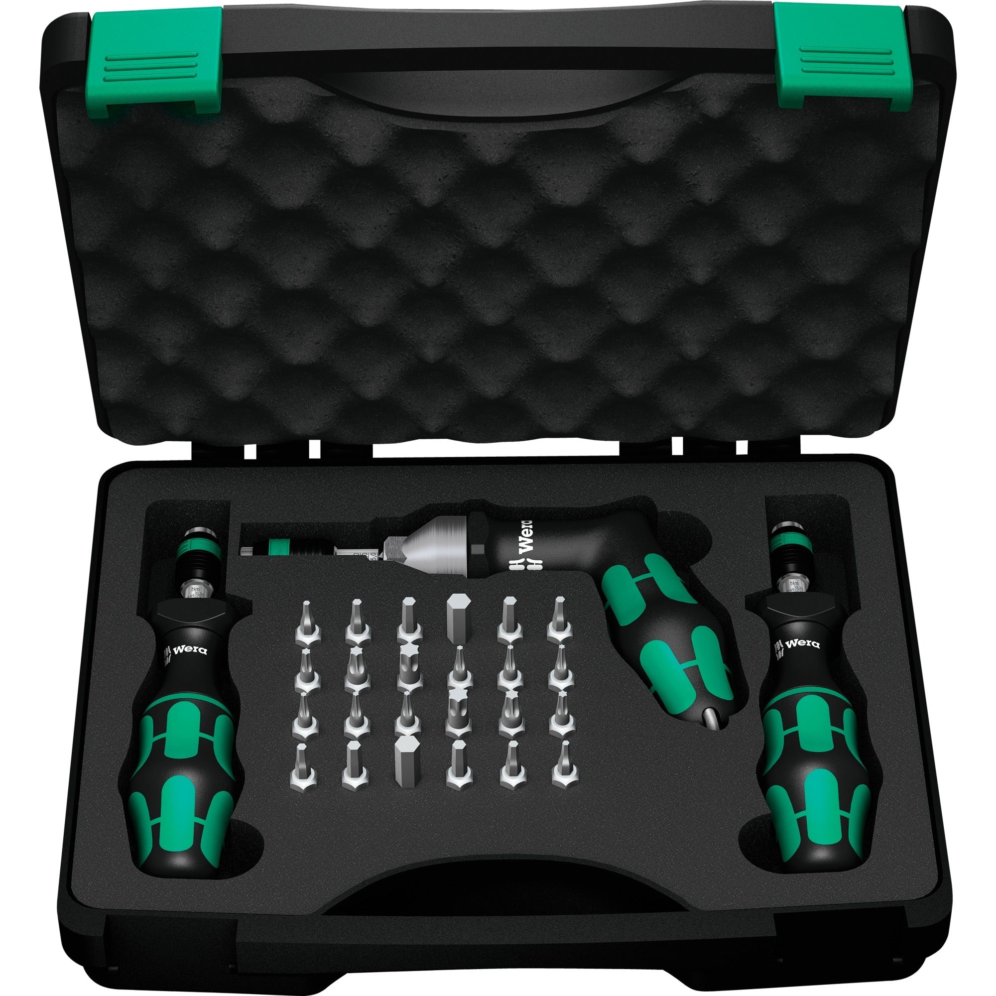 Wera 7440 41 42 kraftform momentschroevendraaierset 0,3-6,0nm (zwart groen, 27-delig, met rapidaptor snelspanboorhouder)