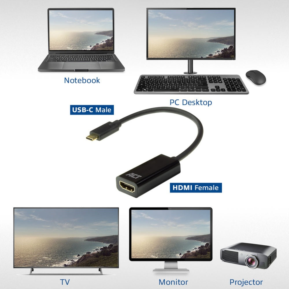 ACT Connectiviteit Connectiviteit USB-C naar HDMI vrouwelijke adapter