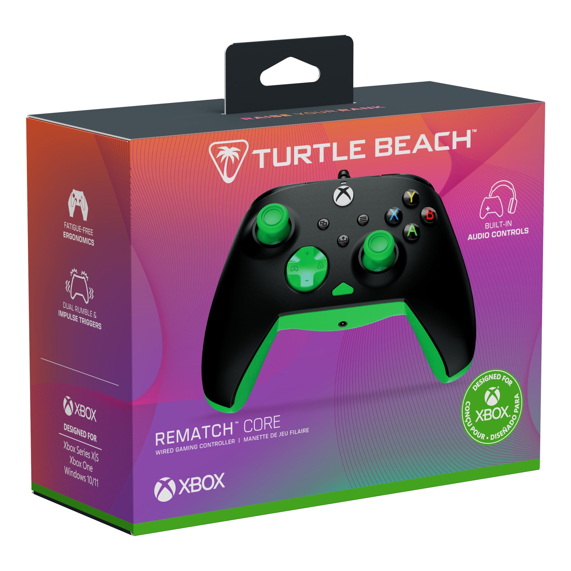 Turtle beach rematch core bedrade controller (zwart groen, xbox serie x|s, xbox one, pc)