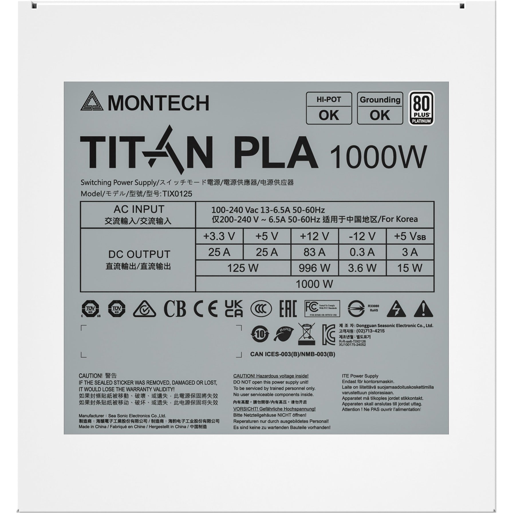 Montech titan pla modulaire 1000 watt voeding (wit, 2x pcie)
