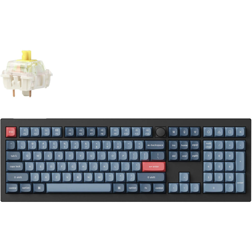 Keychron v6 max-d4 rgb mechanisch toetsenbord (zwart, us lay-out (qwerty), gateron jupiter banana, 100%, rgb leds, double-shot osa pbt, hot swap, 2.4ghz | bluetooth 5.1 | usb-c, knob)