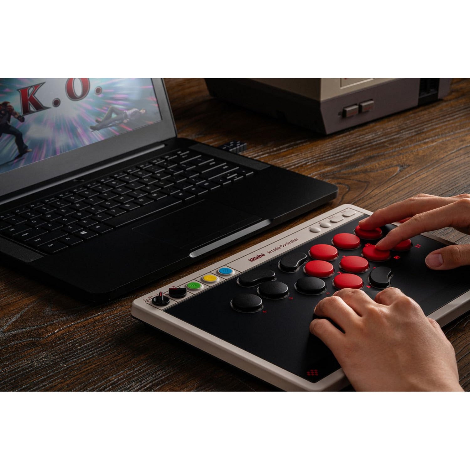 8bitdo arcade controller (grijs rood, 2.4 ghz bluetooth usb, nintendo switch 1 + 2, pc)