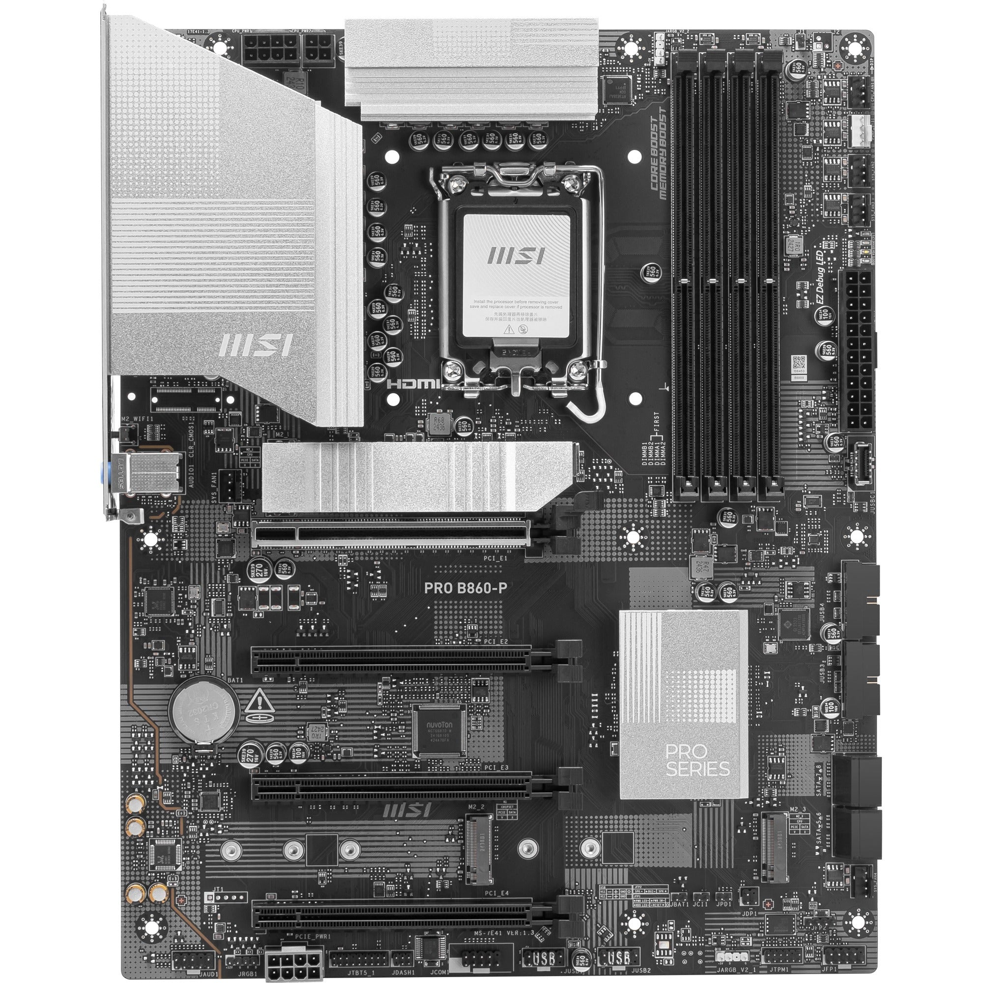 Msi pro b860-p socket 1851 moederbord (zilver, raid, 5gb-lan, sound, atx)