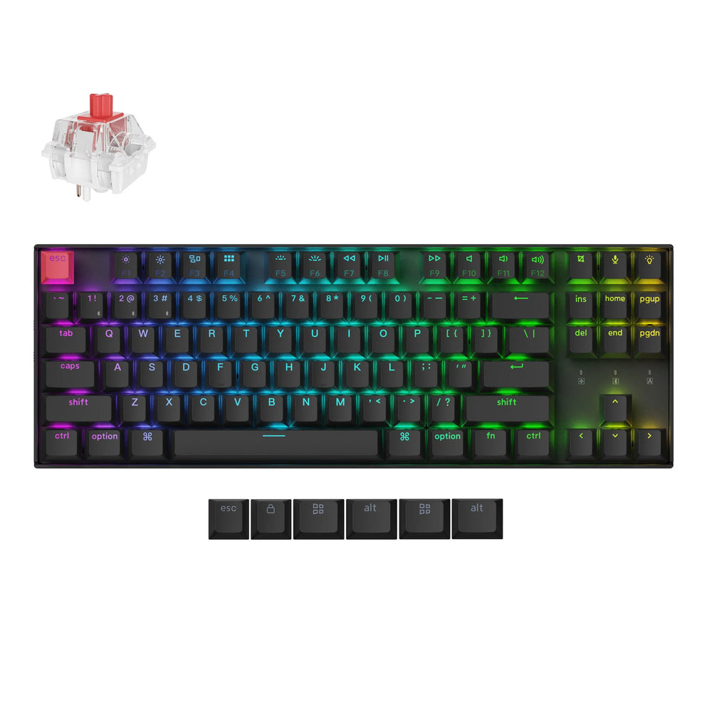 Keychron k8x-h1 rgb mechanisch toetsenbord (zwart, us lay-out (qwerty), super red, 80% (tkl), rgb, cherry double-shot pbt keycaps, hot swap, bluetooth | usb-c)