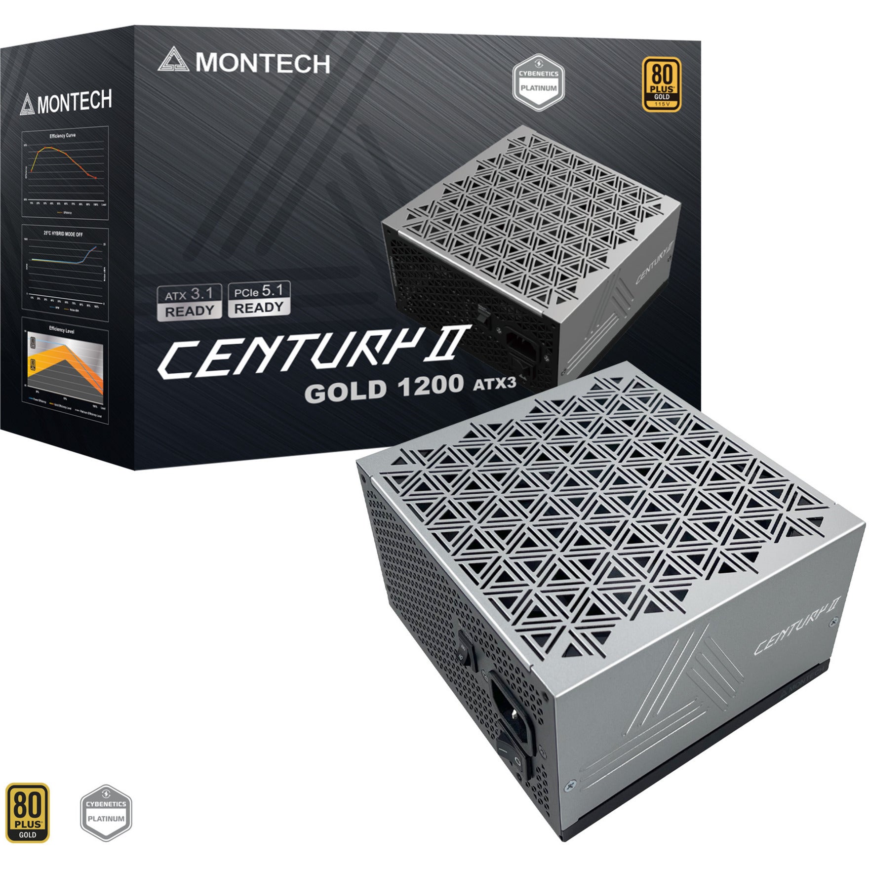 Montech century ii modulaire 1200 watt voeding (zilver, 1x 12v-2x6, 6x pcie)