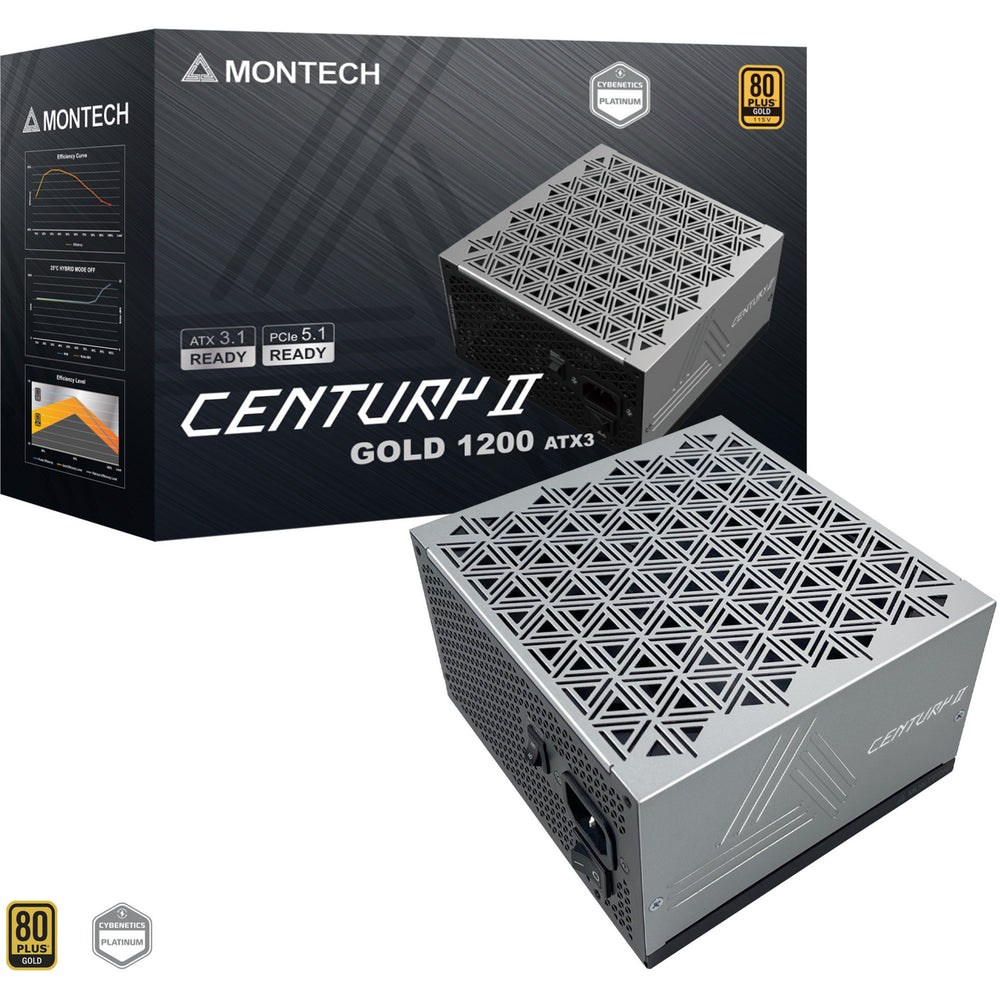Montech century ii modulaire 1200 watt voeding (zilver, 1x 12v-2x6, 6x pcie)
