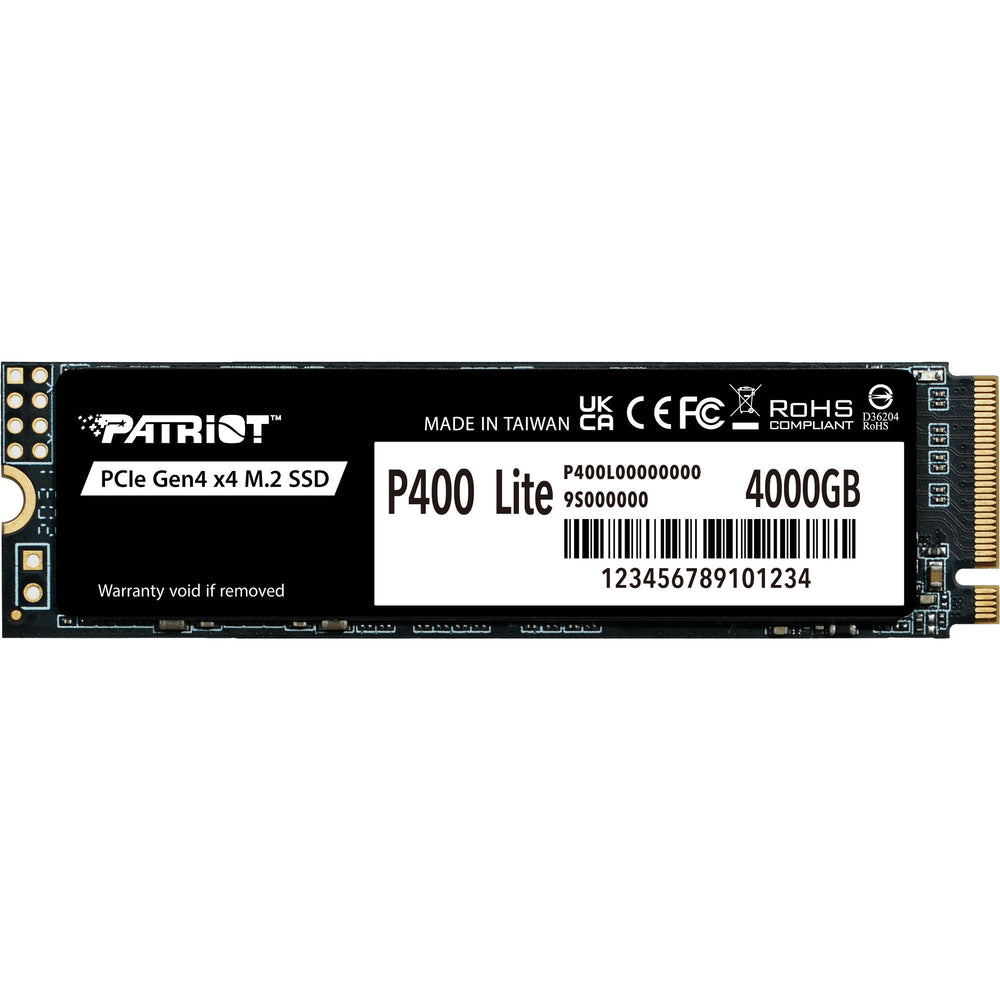 Patriot p400 lite 4 tb ssd (zwart wit, p400lp4kgm28h, pcie 4.0 x4, nvme 1.4, m.2 2280)