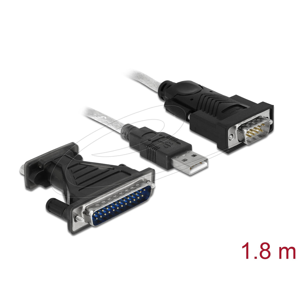 Delock adapter usb 2.0 type-a > 1 x serial db9 rs-232 + adapter db25 (1.8 meter)
