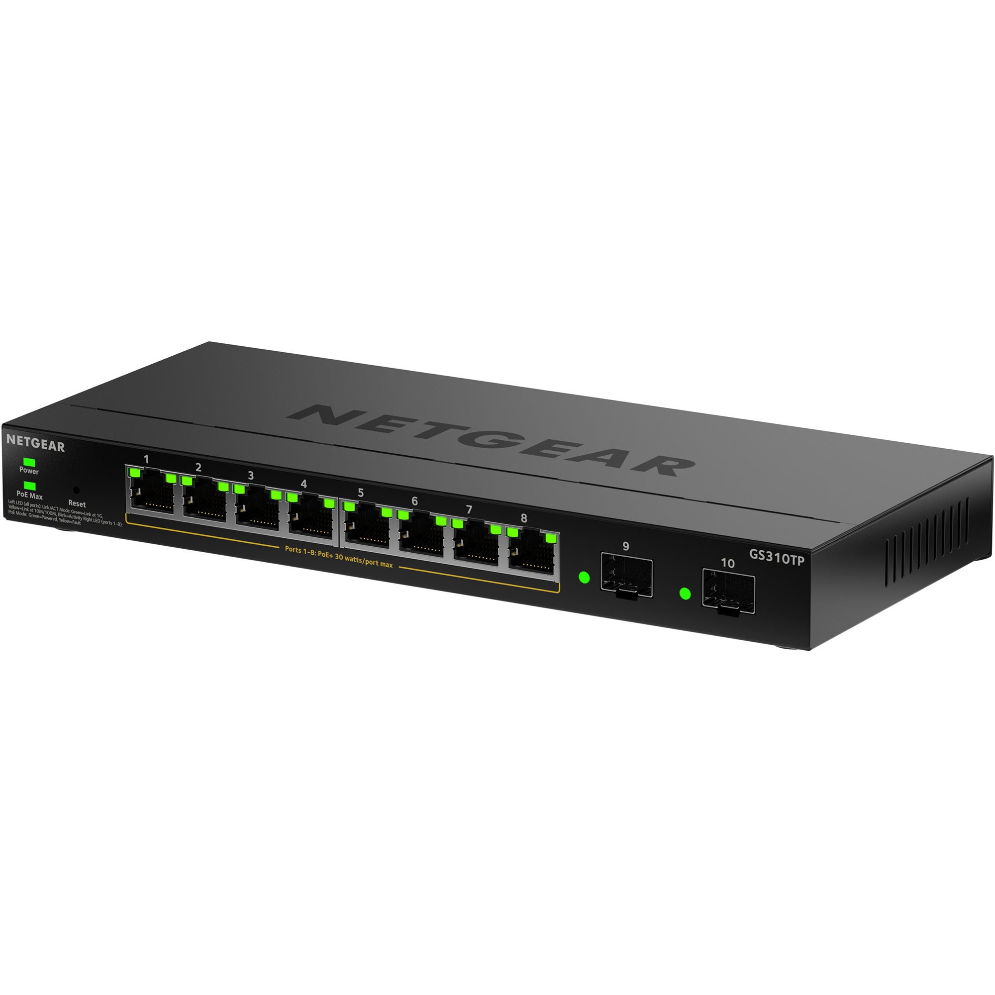 Netgear gs310tpv2 switch (zwart, 55w poe budget)