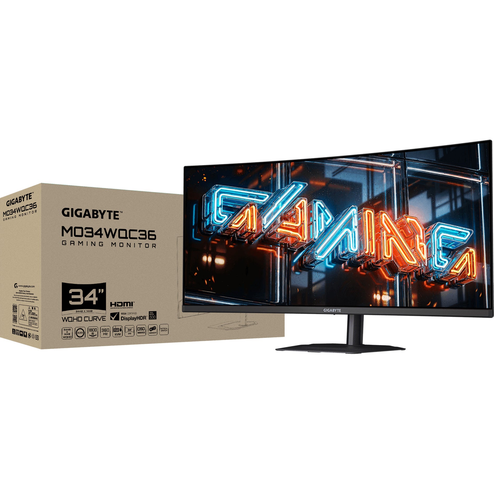 Gigabyte mo34wqc36 qd-oled 34 curved ultrawide gaming monitor (zwart, 2x hdmi, displayport, usb-a, usb-b, usb-c, 360 hz)