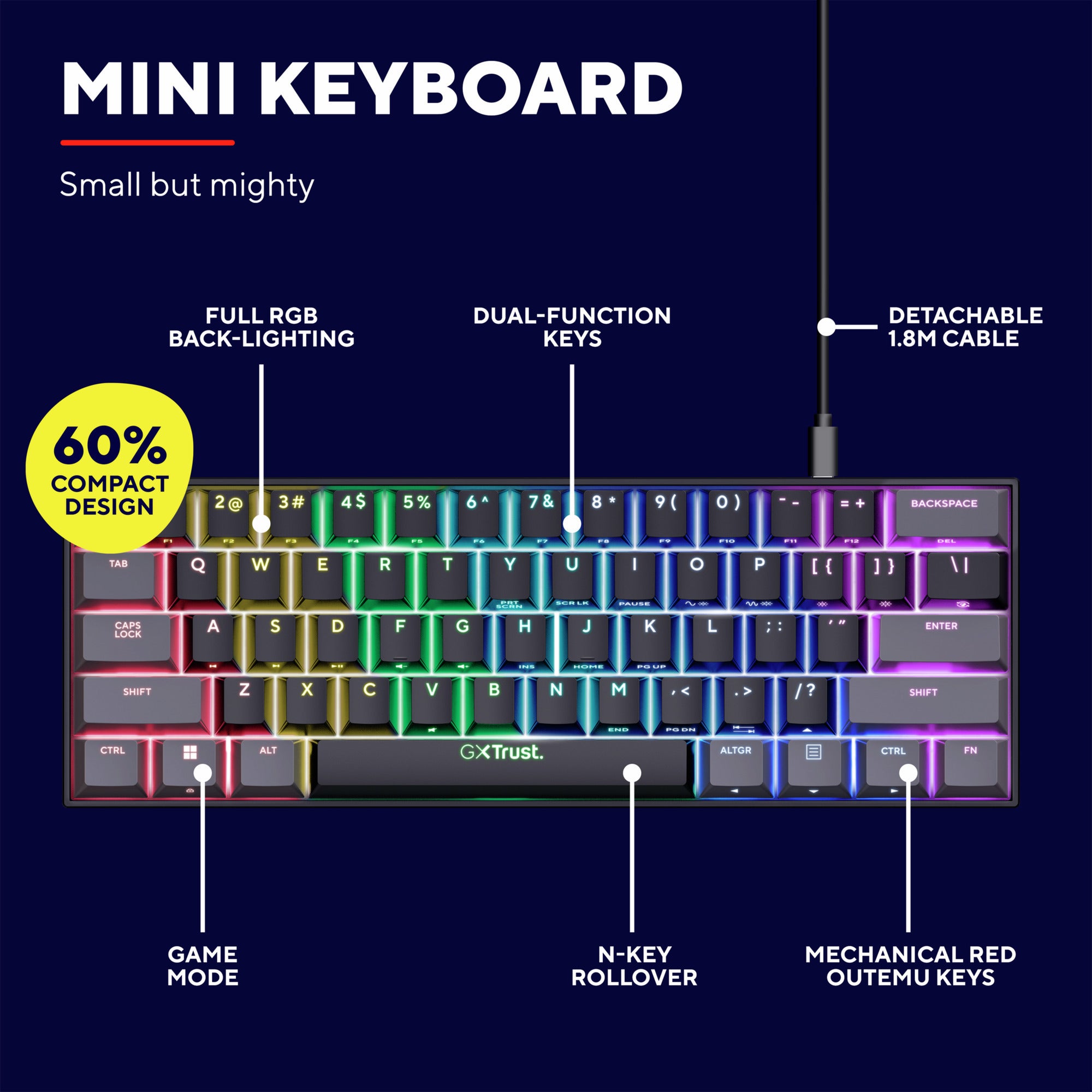 Trust Trust GXT 867 Acira 60% mini mechanische gaming-toetsenbo