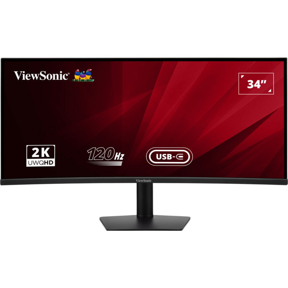 Viewsonic va3420c uwqhd curved monitor met usb-c hub 34 ultrawide (zwart, 2x hdmi, 1x displayport, usb-c, usb-b, usb-a, 120 hz, 1900r)