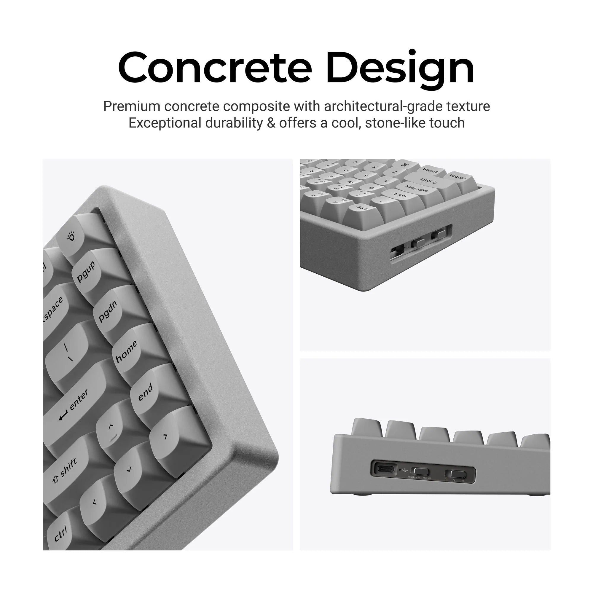 Keychron k2 he-f1c concrete edition rgb mechanisch toetsenbord (zwart, us lay-out (qwerty), gateron double-rail magnetic nebula, 75%, rgb leds, osa double-shot pbt, hot swap, 2.4ghz | bluetooth 5.2 | usb-c)