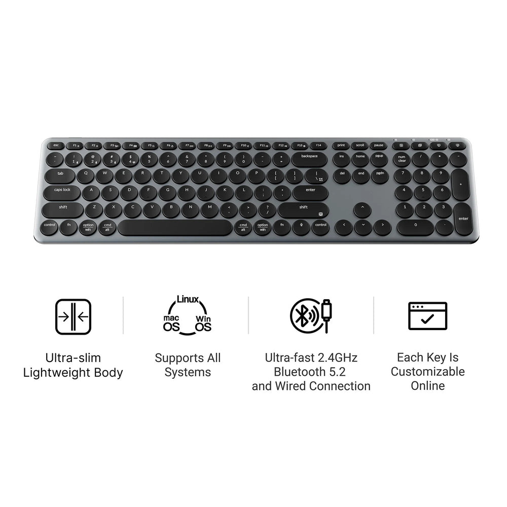 Keychron b5 pro-k1 toetsenbord (grijs, us lay-out (qwerty), scissor switches, 100%, abs keycaps, 2.4 ghz bluetooth usb)