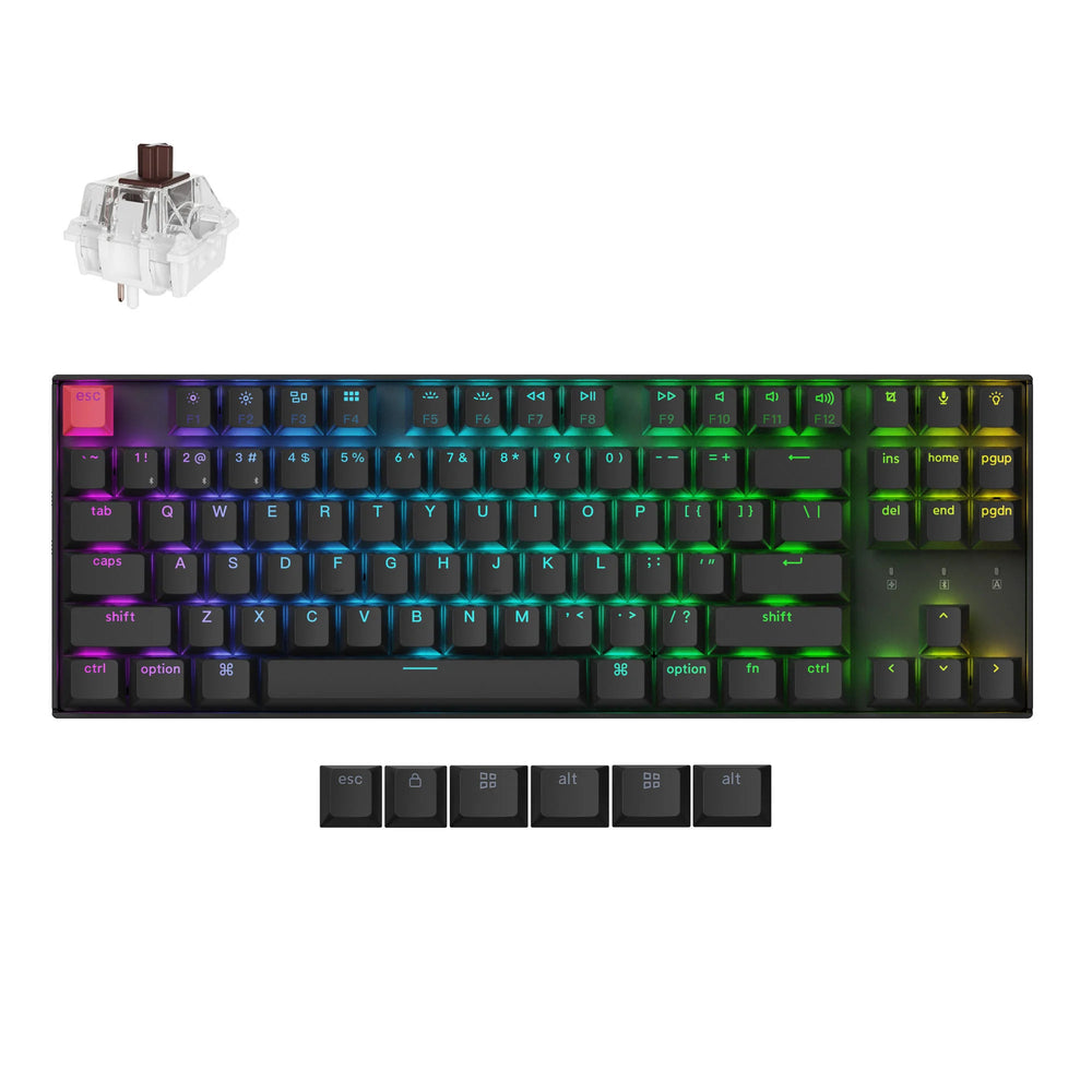 Keychron k8x-h3 rgb mechanisch toetsenbord (zwart, us lay-out (qwerty), super brown, 80% (tkl), rgb, cherry double-shot pbt keycaps, hot swap, bluetooth | usb-c)