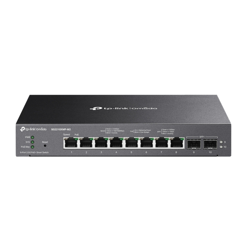 Tp-link omada sg2210xmp-m2 8-poorts 2.5gbase-t smart switch (zwart, 8x poe+, 2x 10ge sfp+)