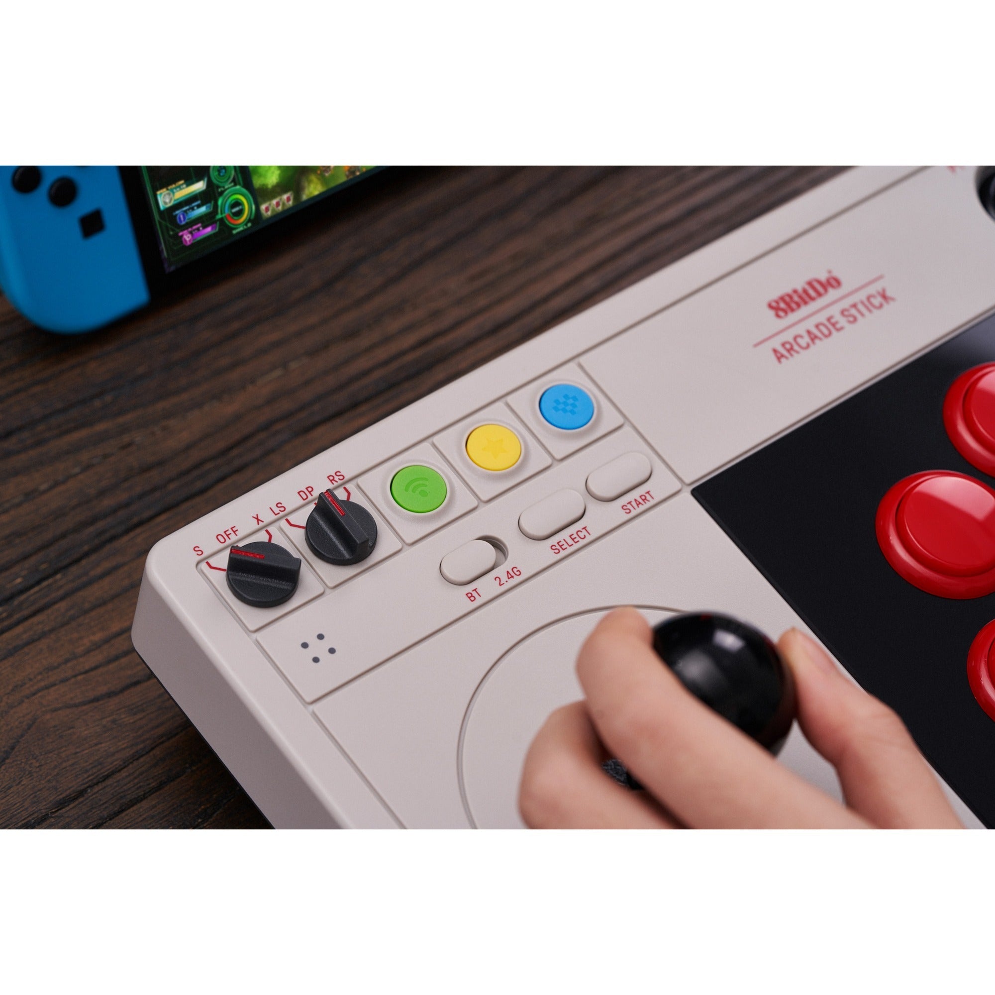 8bitdo arcade stick joystick (grijs, switch 1, switch 2, pc, bluetooth 2.4g usb-c)