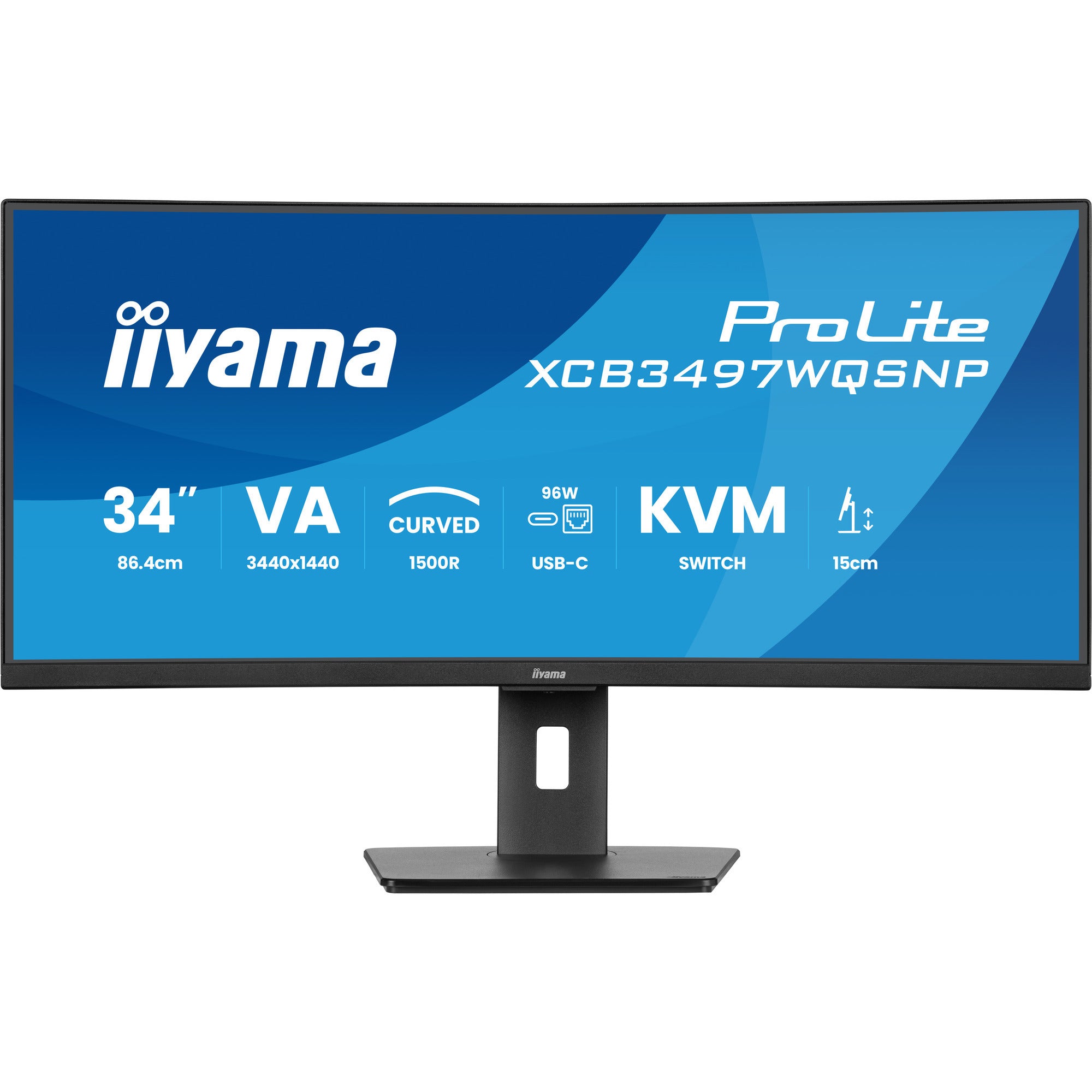Iiyama prolite xcb3497wqsnp-b1 34 curved ultrawide monitor (zwart, 2x hdmi, displayport, 2x usb-a, 3x usb-c, rj-45)