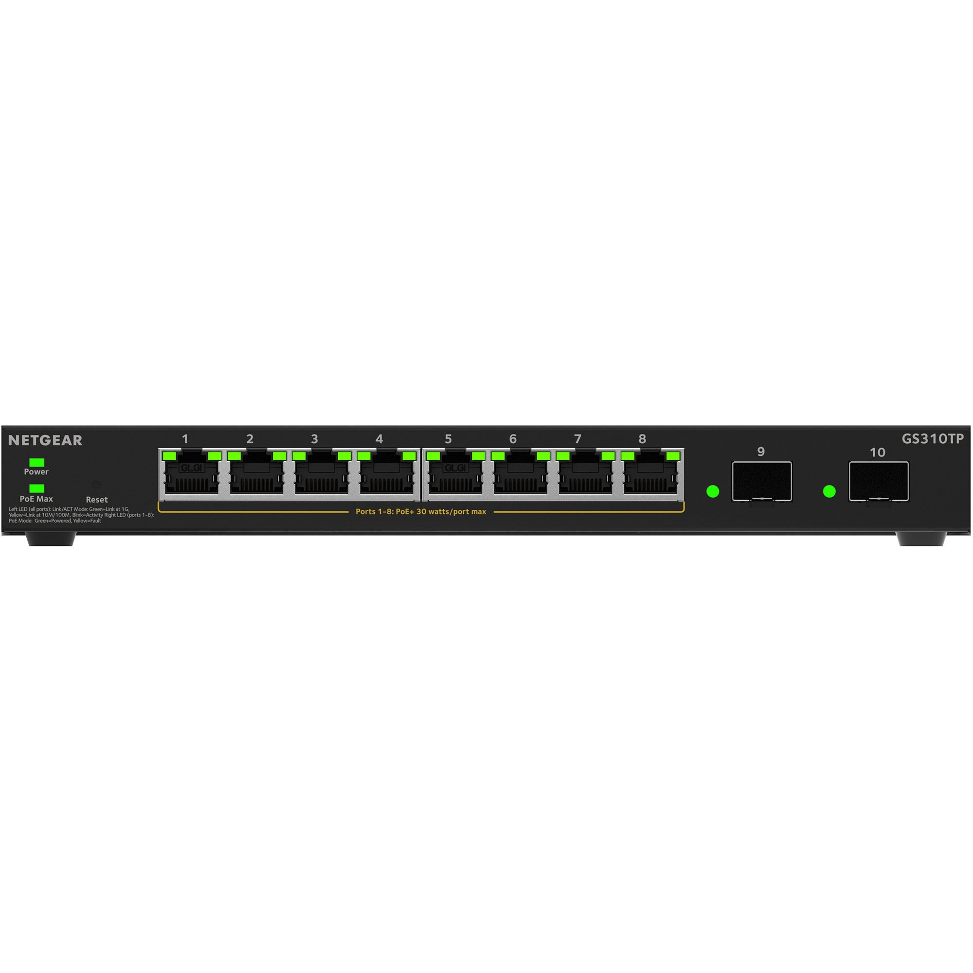 Netgear gs310tpv2 switch (zwart, 55w poe budget)