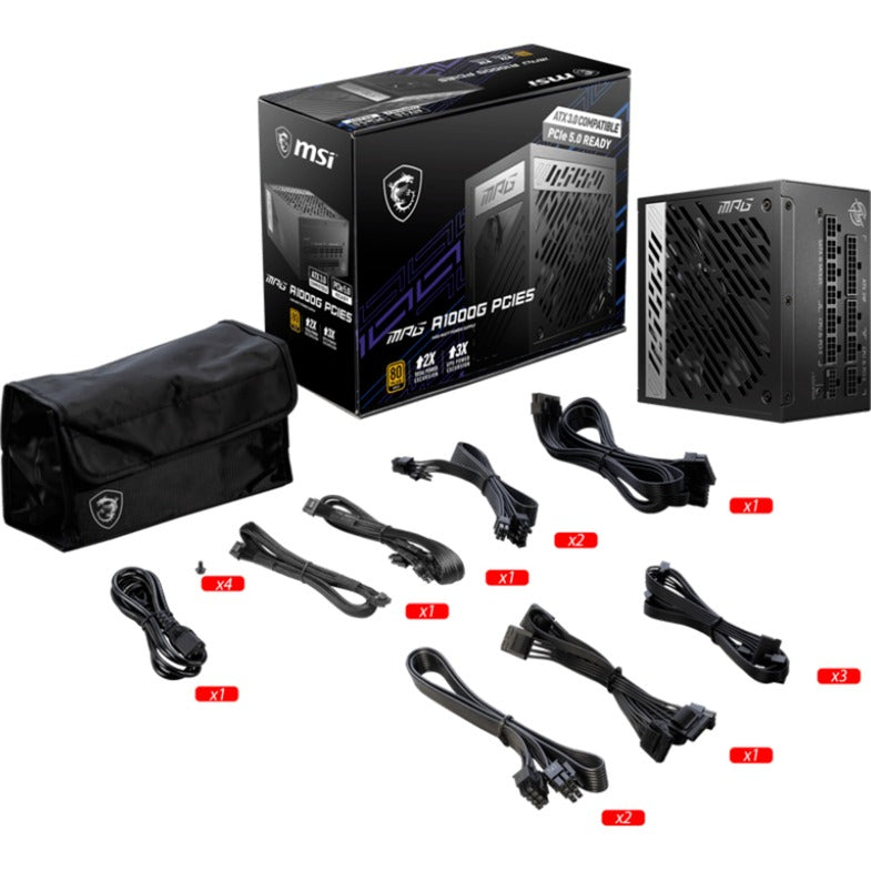 Msi mpg a1000g pcie5 modulaire 1000 watt voeding (zwart, 1x 12v-2x6, 6x pcie)
