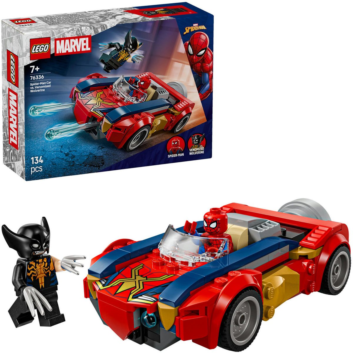 Lego marvel super heroes - spider-man auto vs. venomized wolverine constructiespeelgoed (76336)